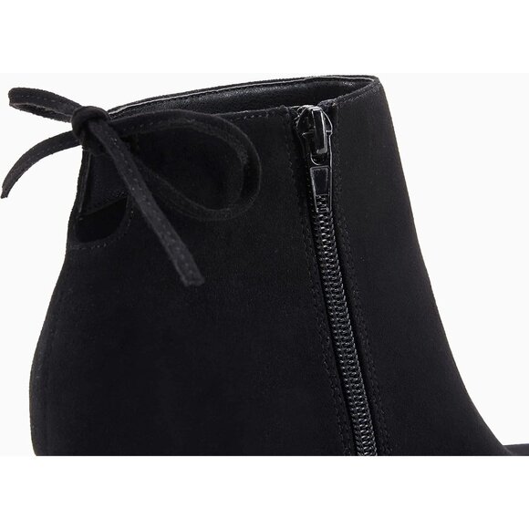 Women's Pointed Toe Heel Ankle Booties Kitten Stiletto Bowtie Strappy Boot Black - Picture 6 of 8